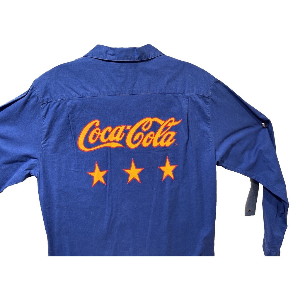 Vintage "Coca-Cola Clothes" Stars Camp Shirt L Long Sleeve 100% Cotton 70s 80s - Picture 4 of 16